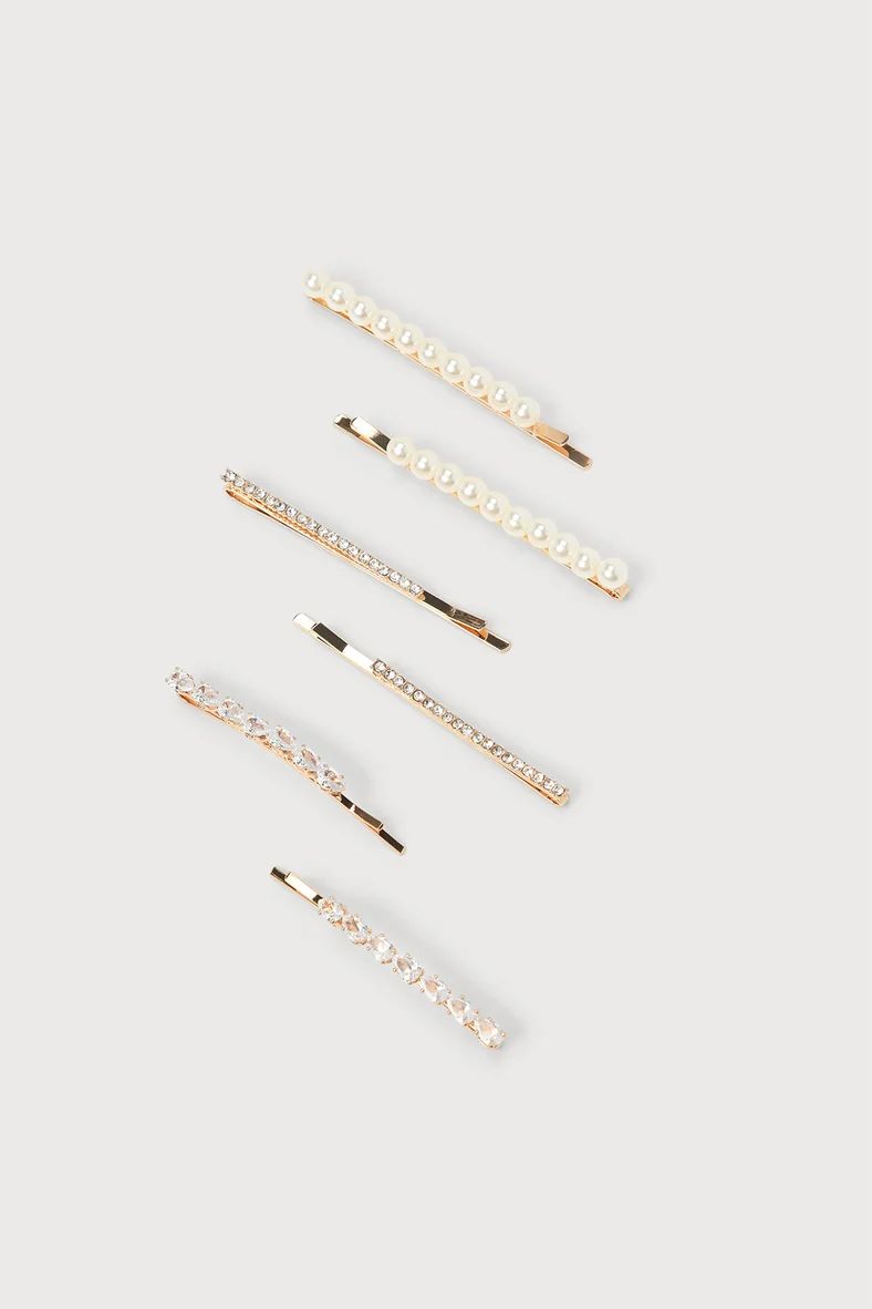 Masterfully Classy Gold Pearl Rhinestone Hair Pin Set | Lulus (US)