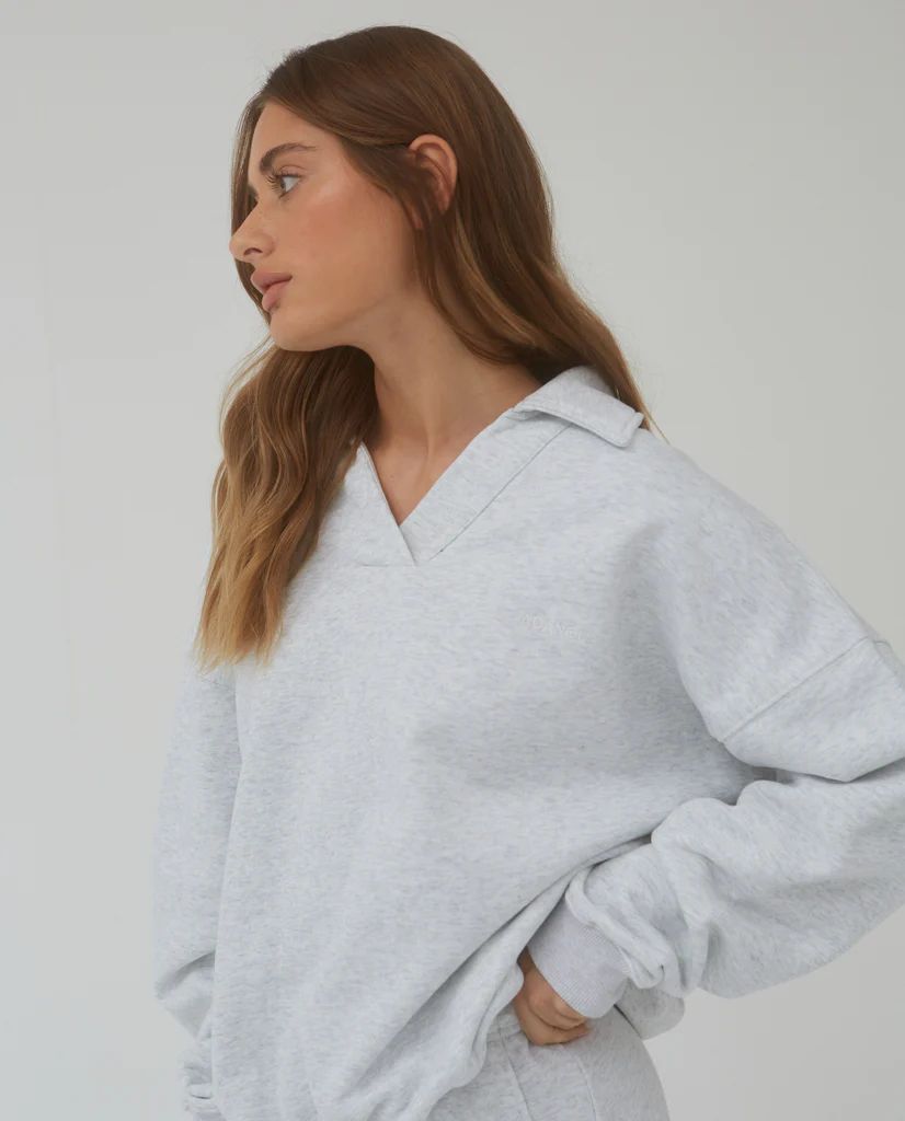 Oversized Open Collar Sweatshirt - Light Grey Melange | Adanola UK
