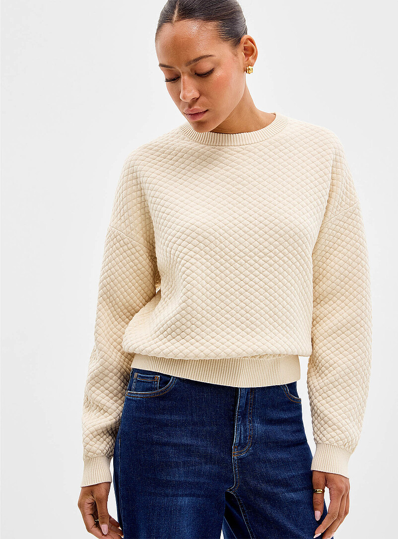 Diamond-texture pure cotton sweater | Simons
