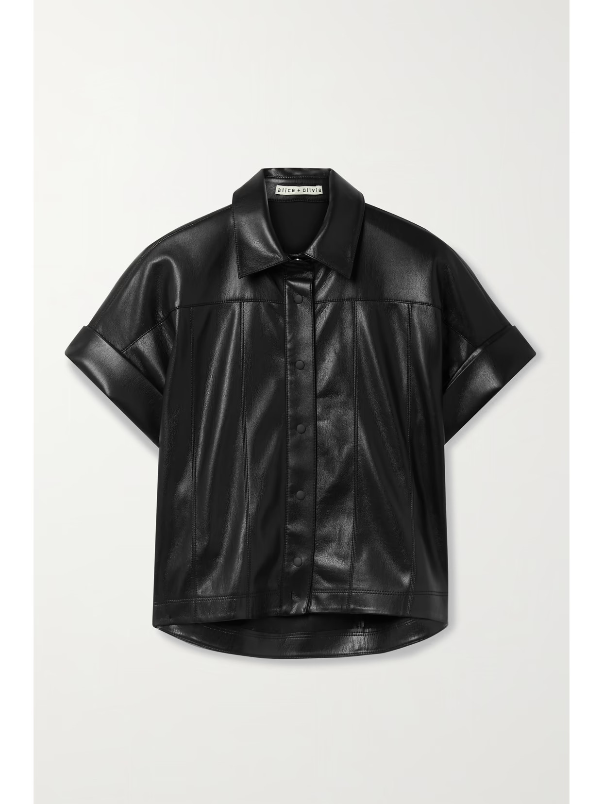 Alice + Olivia - Edyth Paneled Vegan Leather Shirt - Black | NET-A-PORTER (US)