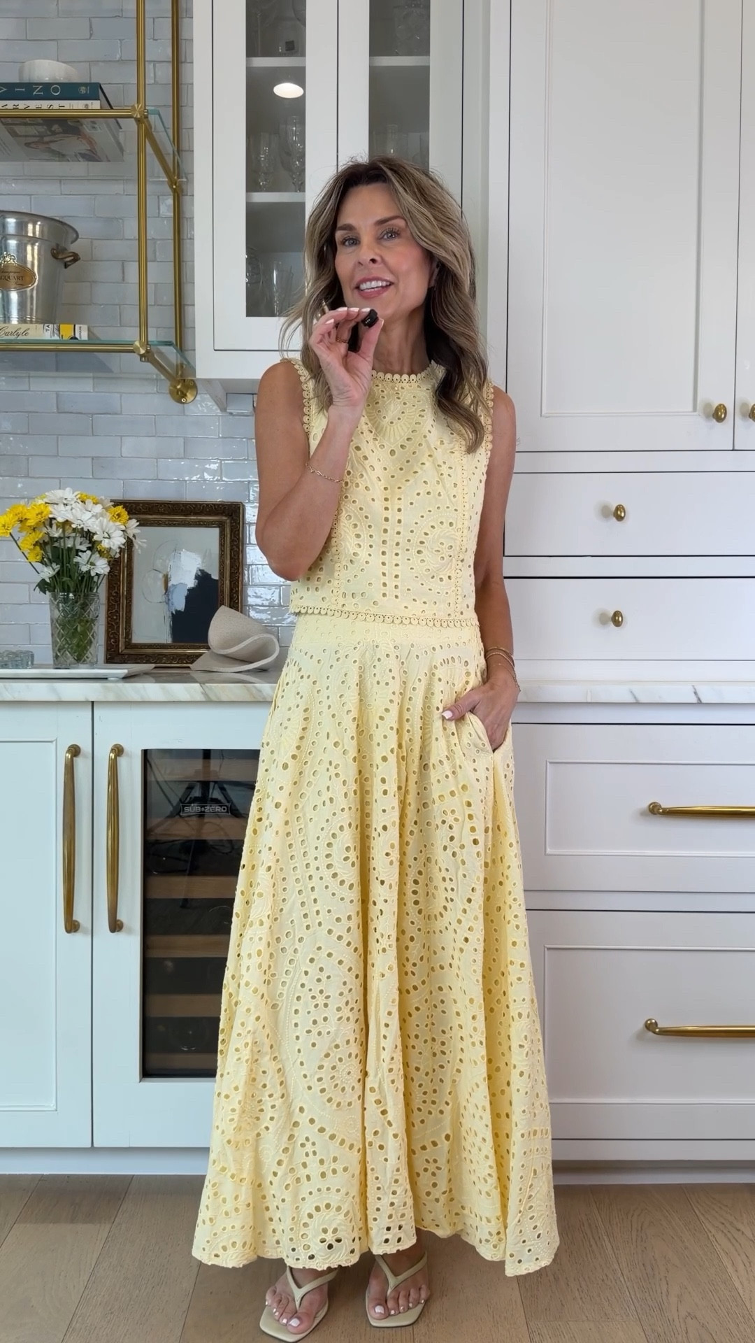 AQUA at @Bloomingdale's US  exclusives! 
-I’m 5’6’’. 
-yellow eyelet tank size XS
-yellow maxi eyelet skirt size XS
-butter yellow sandal ran TTS
-heels TTS 

#bloomiespartner

#LTKOver40 #LTKSeasonal #LTKootd