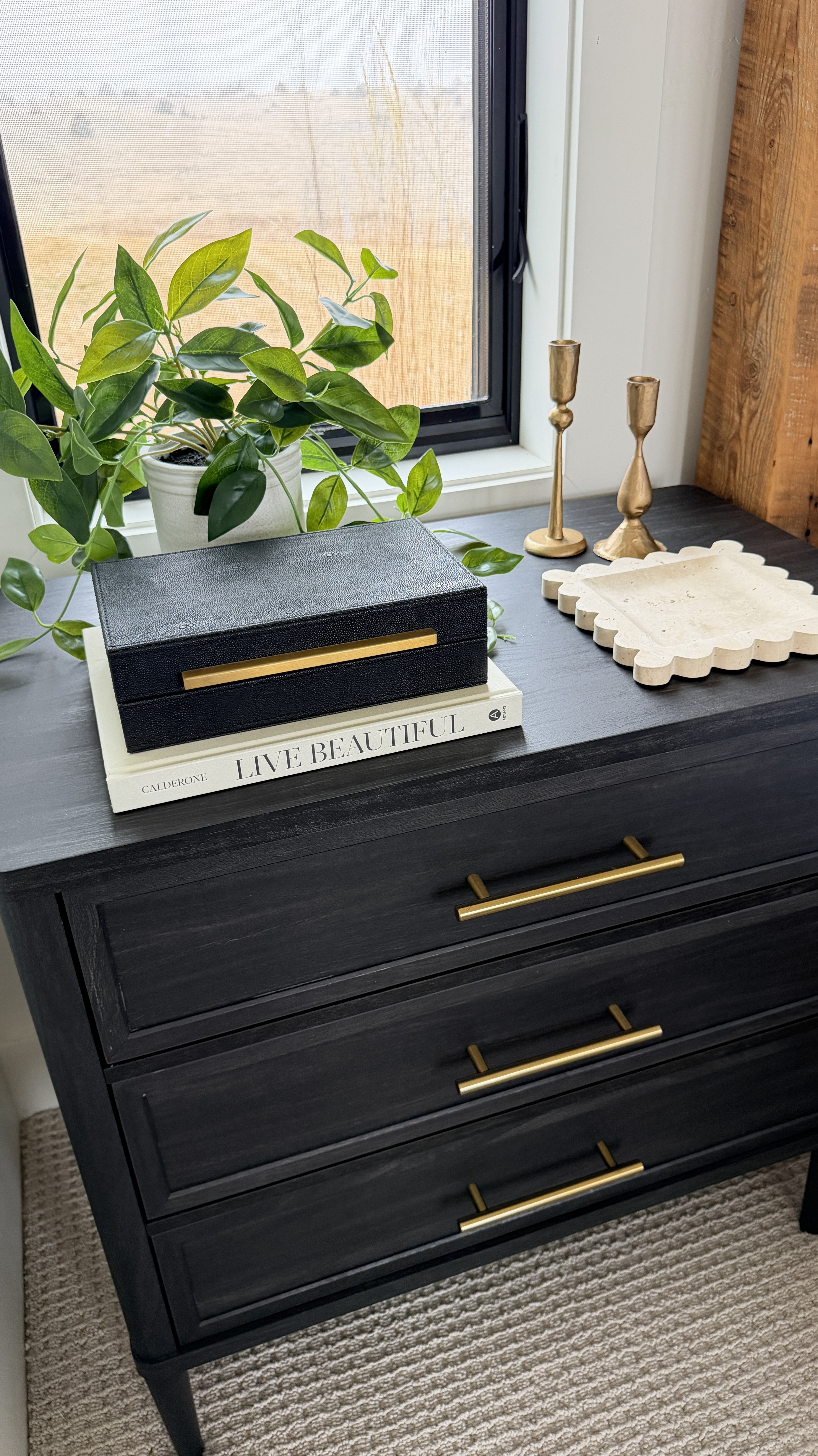 Nightstand styling that feels simple but elevated. Brass accents, stacked books, and greenery make it feel finished without overdoing it. Scroll to shop!

#LTKmomlife #LTKvlog #LTKHome