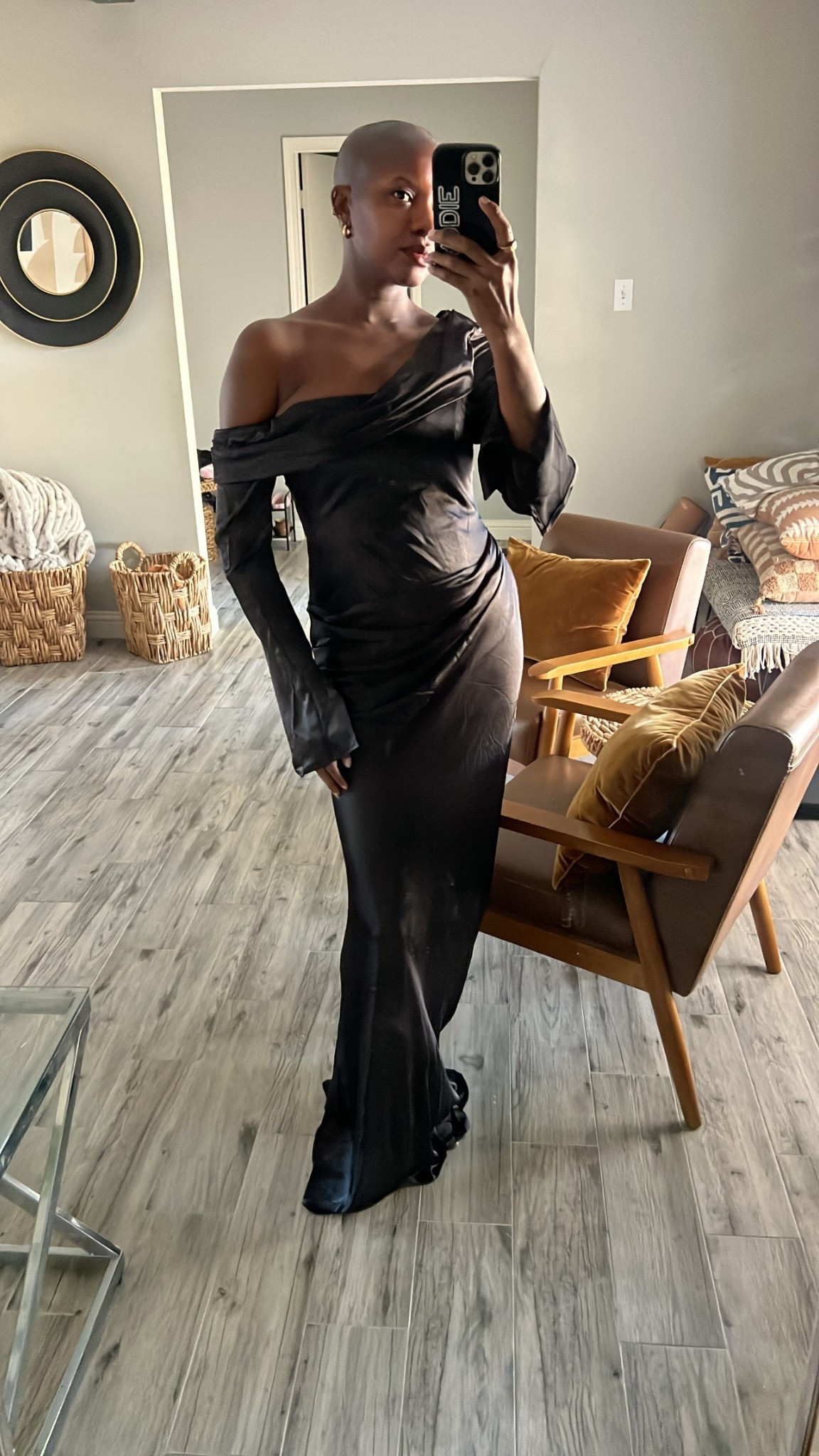 Black off the shoulder dress with ruching for a black tie wedding! Wedding guest dress!  I’m wearing a medium. 

#LTKWedding