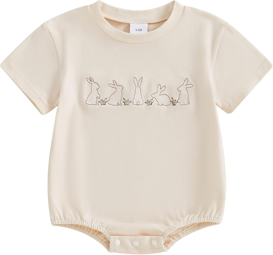 YINGISFITM My First Easter Baby Girl Boy Outfit Short Sleeve Bunny Shirt Onesie Bubble Romper New... | Amazon (US)