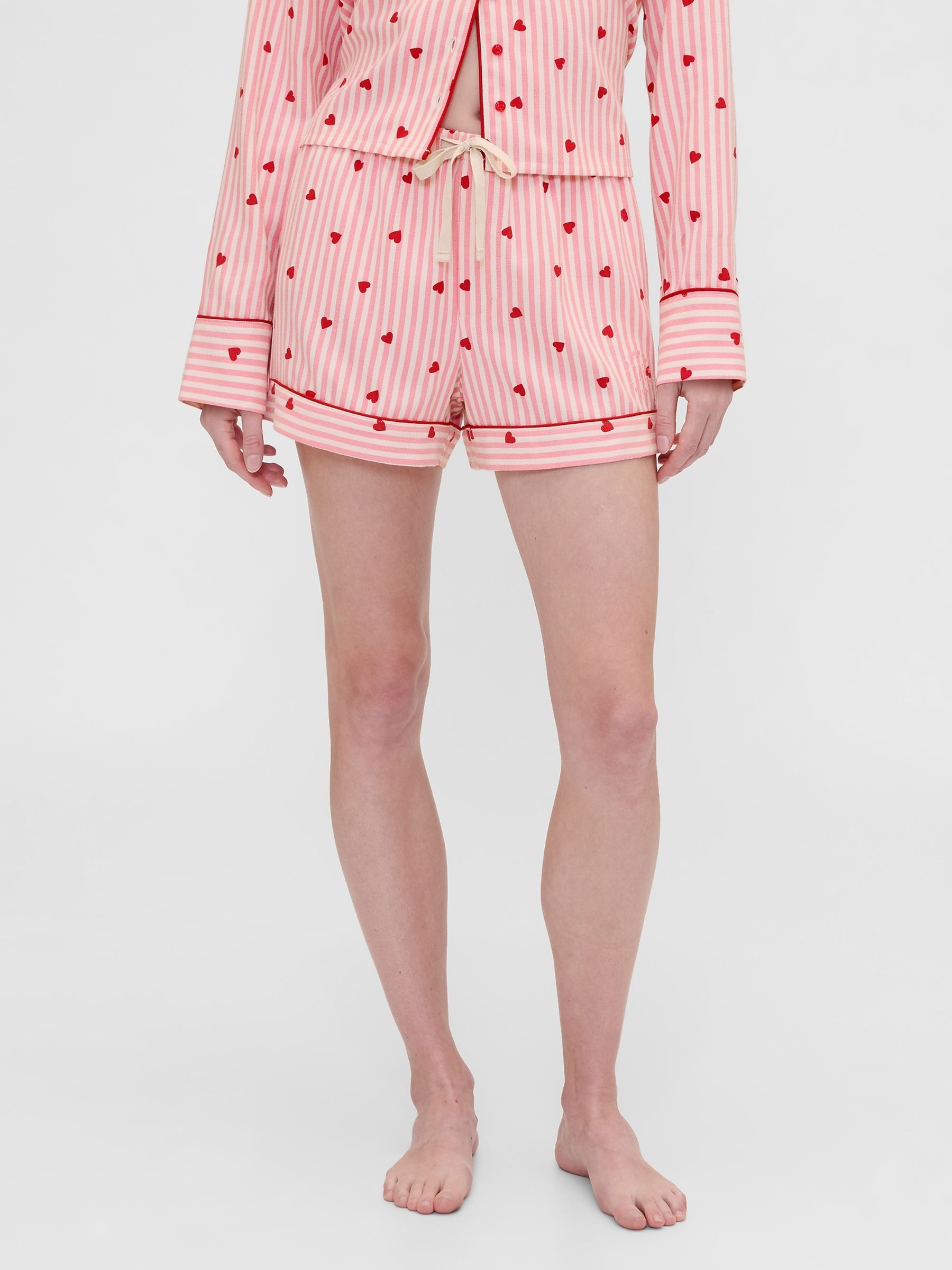 Gap X Summer Fridays Pink/Red Flannel Hearts Pyjama Shorts | Gap | GAP UK