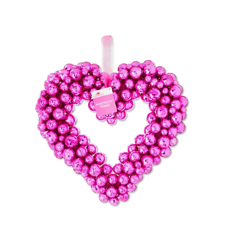 Valentine's Day Pink Disco Ball Heart Wreath, 17 in, by Way To Celebrate | Walmart (US)