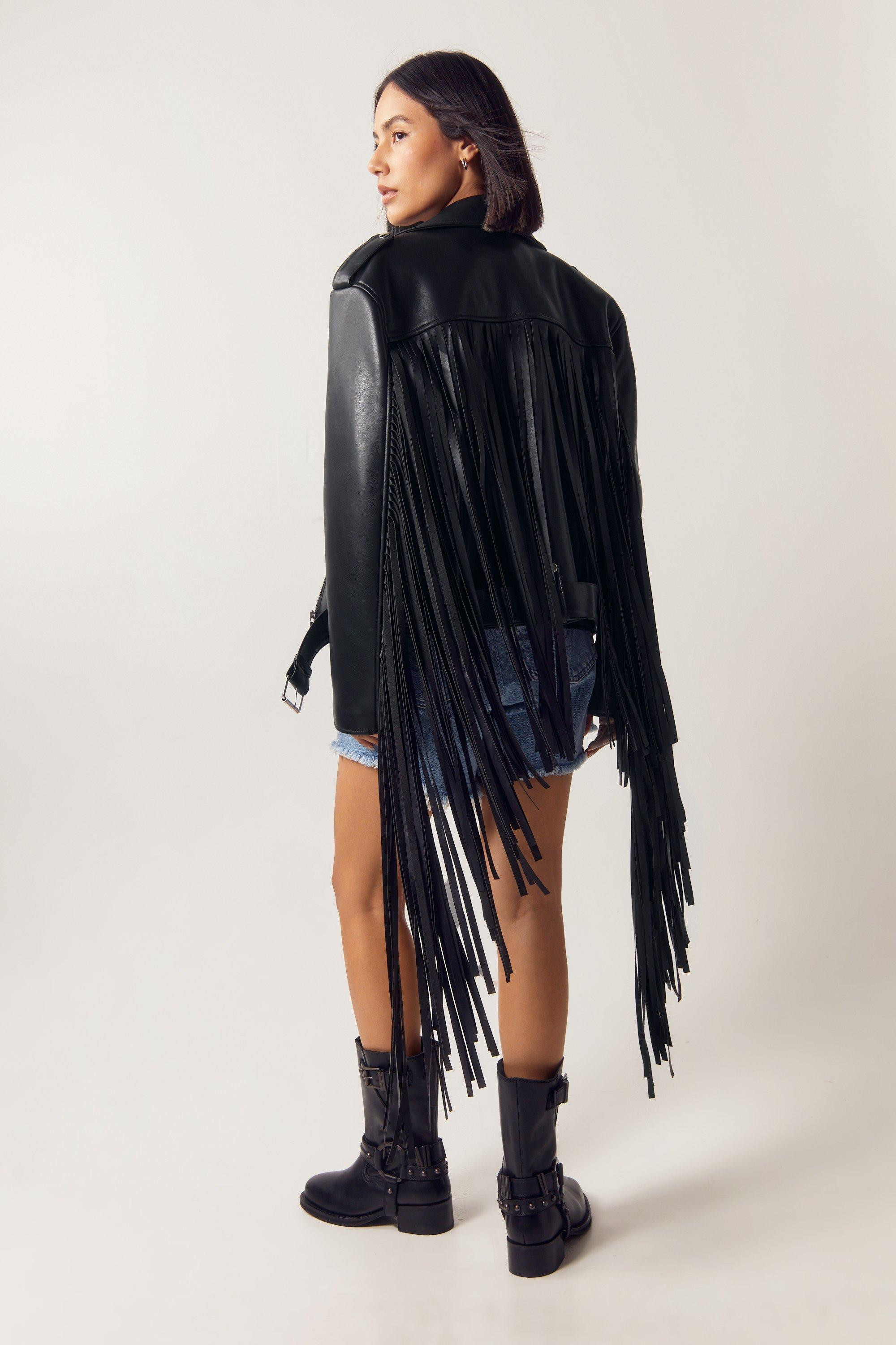 Faux Leather Fringe Back Biker Jacket | Boohoo.com (UK & IE)
