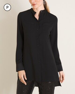 Petite Satin-Trim Button-Front Tunic Shirt | Chico's