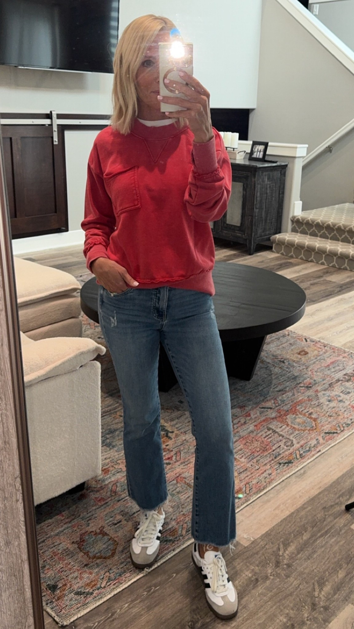 Casual fall look. Sweatshirt low stock so linked similar from Evereve and some from Target. Still loving my Adidas sambas. 

#LTKShoeCrush #LTKSeasonal #LTKOver40