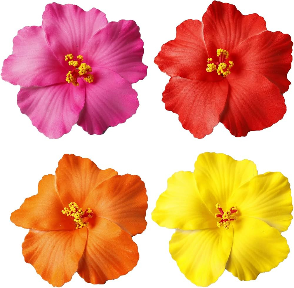 Hibiscus Flower Hair Clip, 4 PCS Hawaiian Flower Hair Clips for Women & Girls, 4 in / 10 cm Large... | Amazon (US)
