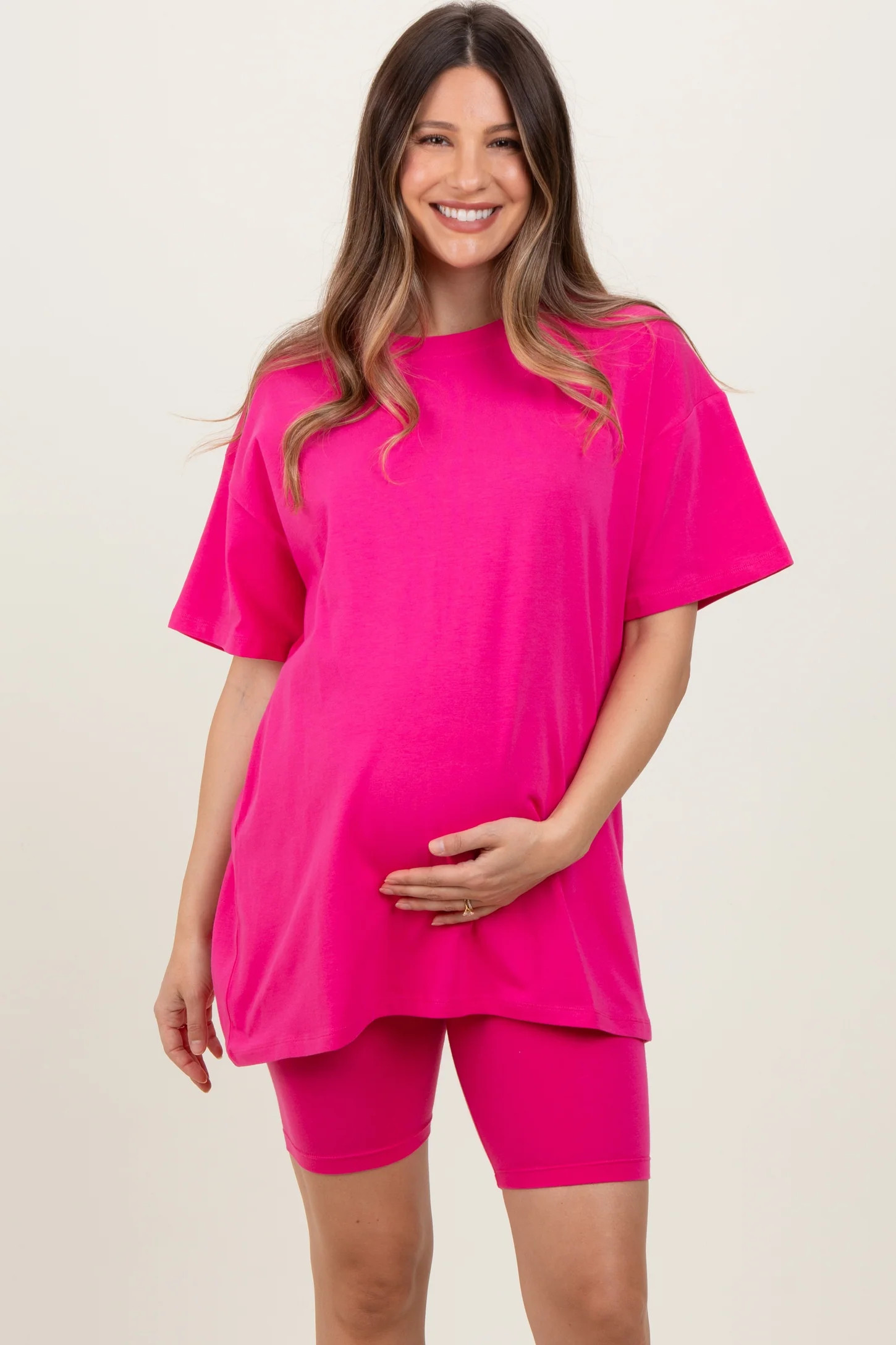 Fuchsia Biker Shorts Maternity Set | PinkBlush Maternity