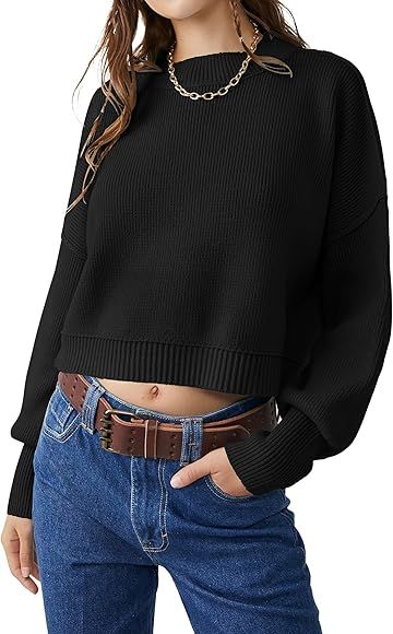 VIUTIL Womens Oversized Cropped Sweater Batwing Long Sleeve Crew Neck Knit Pullover Sweaters Tops... | Amazon (US)