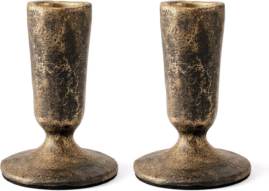 Handcrafted Black Gold Taper Candle Holders Set of 2 Cast Iron Candlesticks for Weddings Dining T... | Amazon (US)