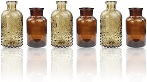 Rinlong Amber Glass Vase Small Bud Vases Brown Textured Rustic Decorative Glass Bottles for Flowe... | Amazon (US)