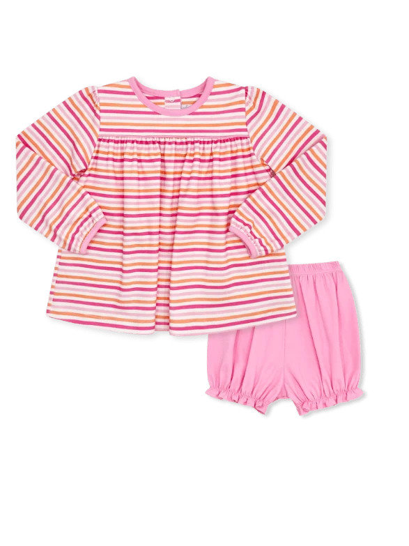 Penny Play Bloomer Set Long Sleeve - Falling For Stripes, Pink | Lullaby Set