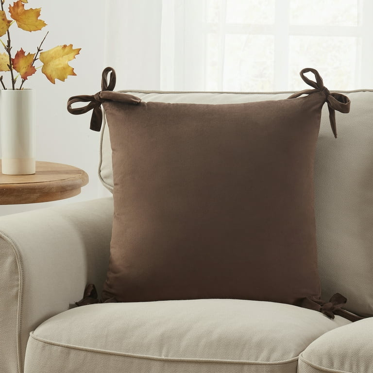 My Texas House 20" x 20" Brown Velvet Bow Decorative Pillow Cover | Walmart (US)