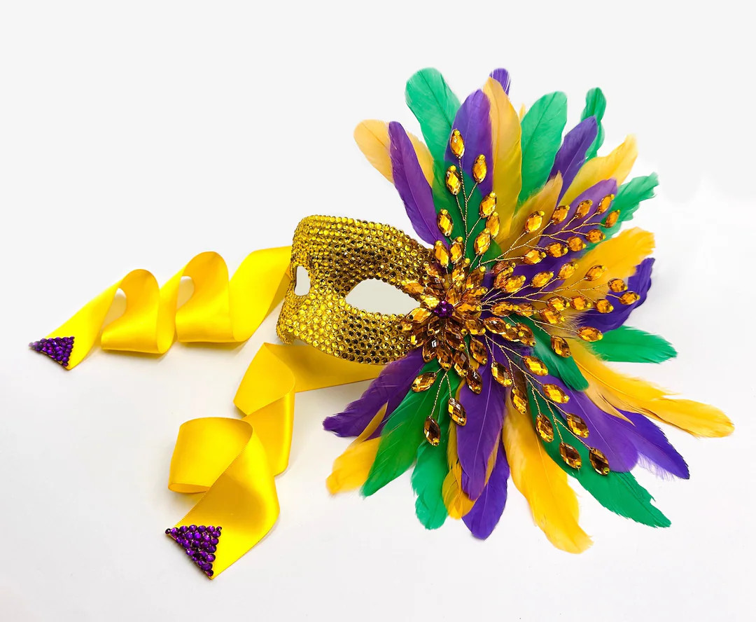 Canary Krewe Goose Feather & Yellow Swarovski Crystal Masquerade Mask - Etsy | Etsy (US)