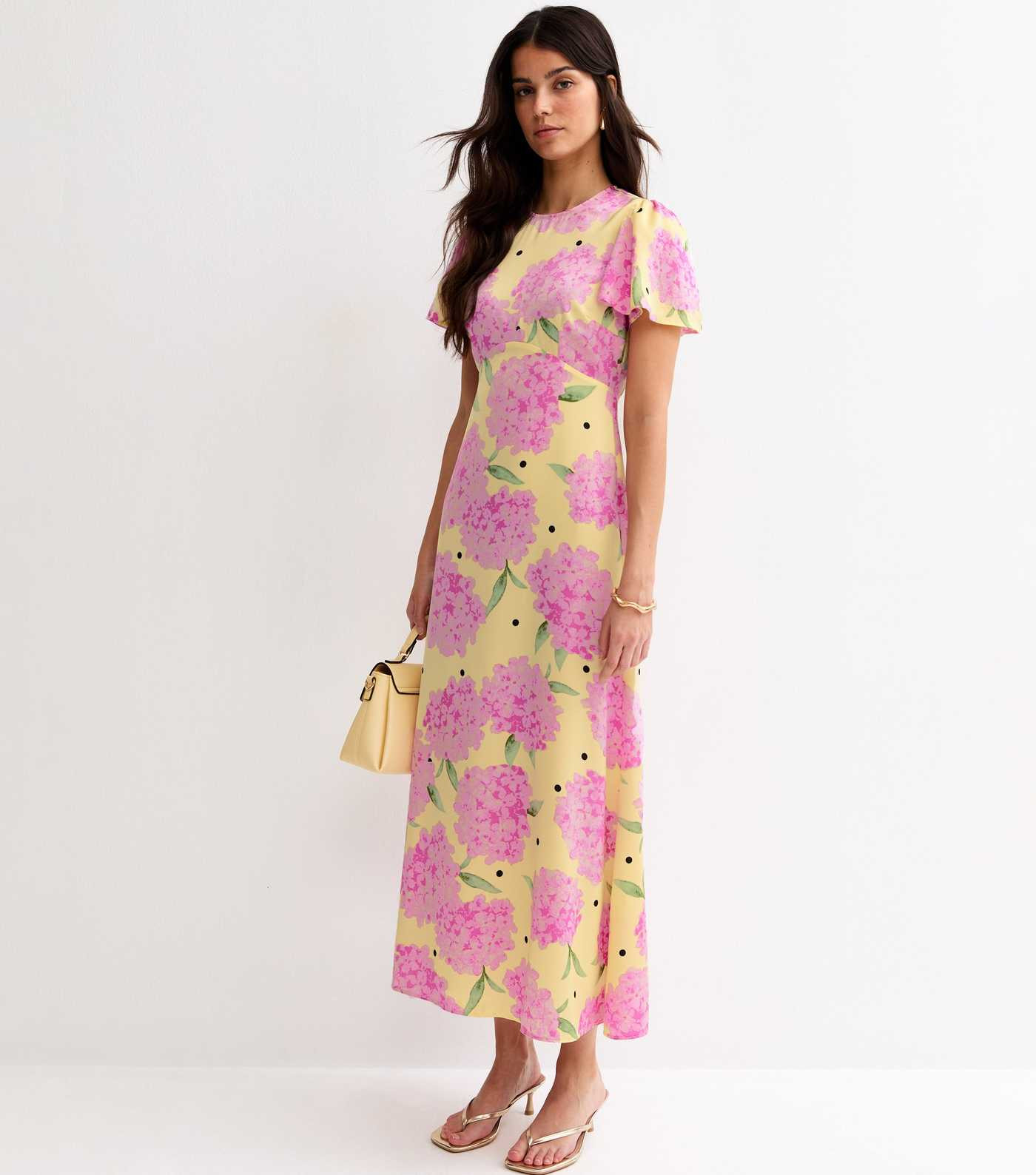 Yellow Floral Short Sleeve Midi Dress | New Look | New Look (UK)