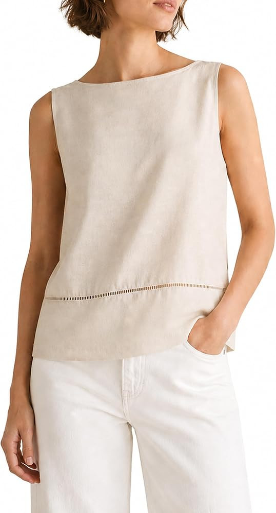 Linen Tank Tops for Women Sleeveless Summer Boat Neck Shirt 2026 | Amazon (US)