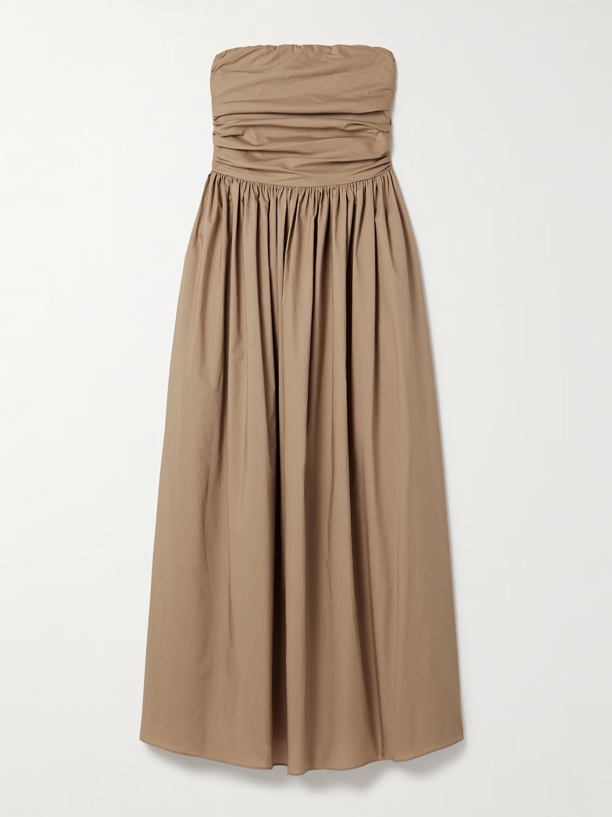 Matteau - Strapless Gathered Organic Cotton-poplin Midi Dress - Neutrals | NET-A-PORTER (US)