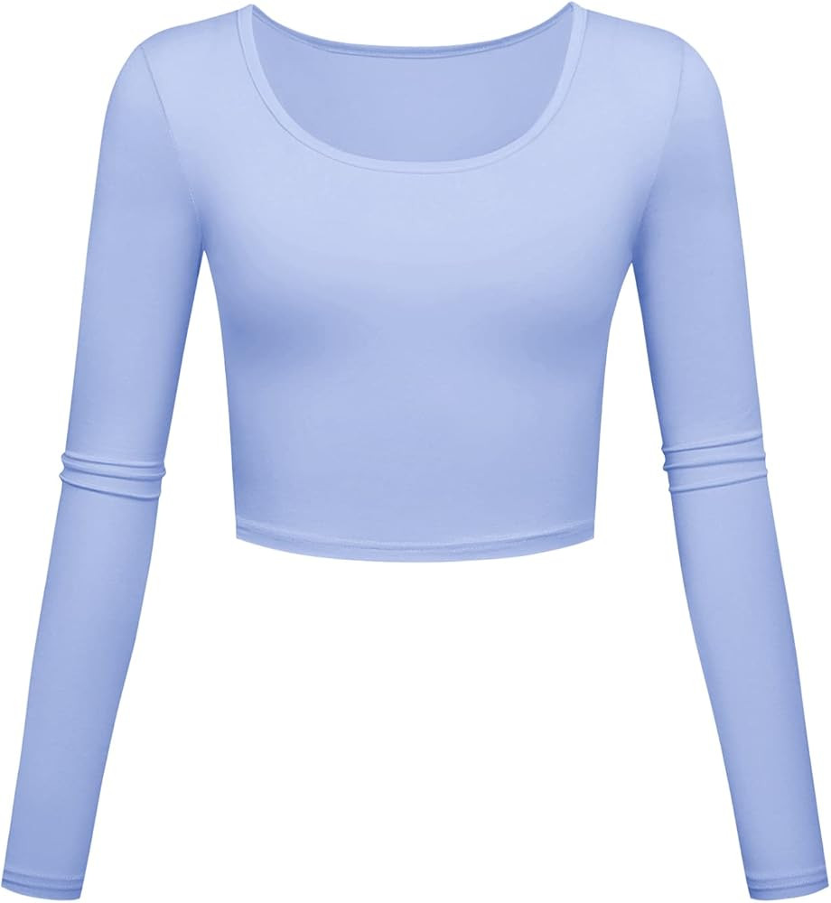 Long Sleeve Crop Tops for Women Workout Basic Clothes for Teen Ladies Fitted Slim Scoop Neck Cute... | Amazon (US)