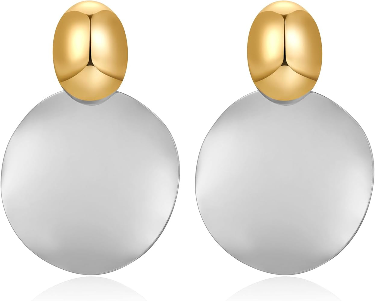 FAMARINE Big Disc Drop Earrings Gold Dangle Earrings Round Hammered Earrings Women | Amazon (US)