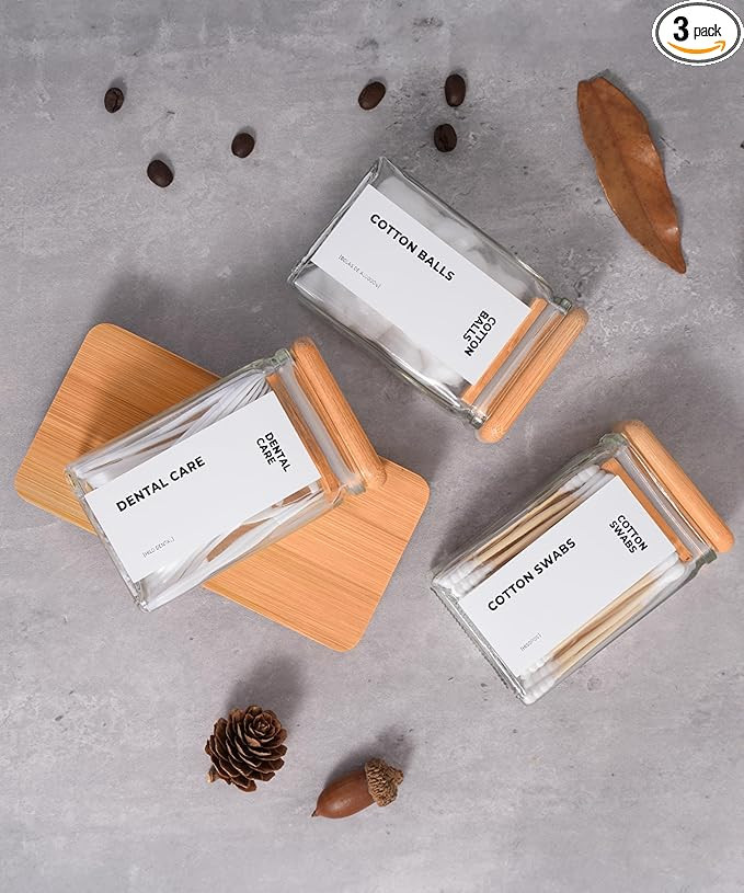 3 Pack Qtip Holder - Bathroom Organizers and Storage, Cotton Round Holder Cotton, Glass Apothecar... | Amazon (US)