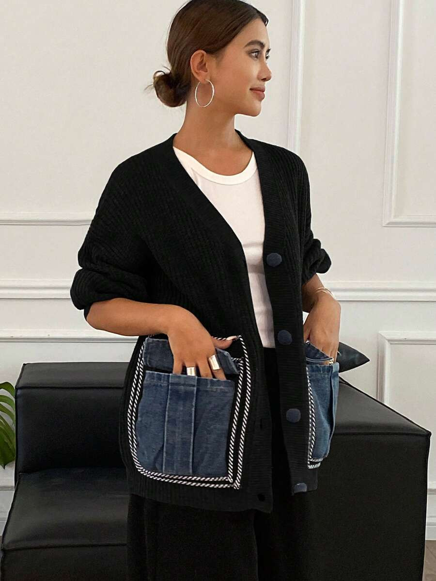 DAZY Women's Solid Color Drop Shoulder Long Sleeve Single Breasted Loose Casual Cardigan For Autu... | SHEIN