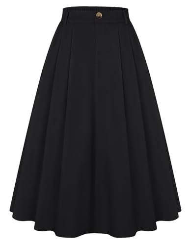 Belle Poque Women A Line Midi Skirts Below Knee for Office Going Out Church Concert High Waisted Flared Skirt Black L | Amazon (US)