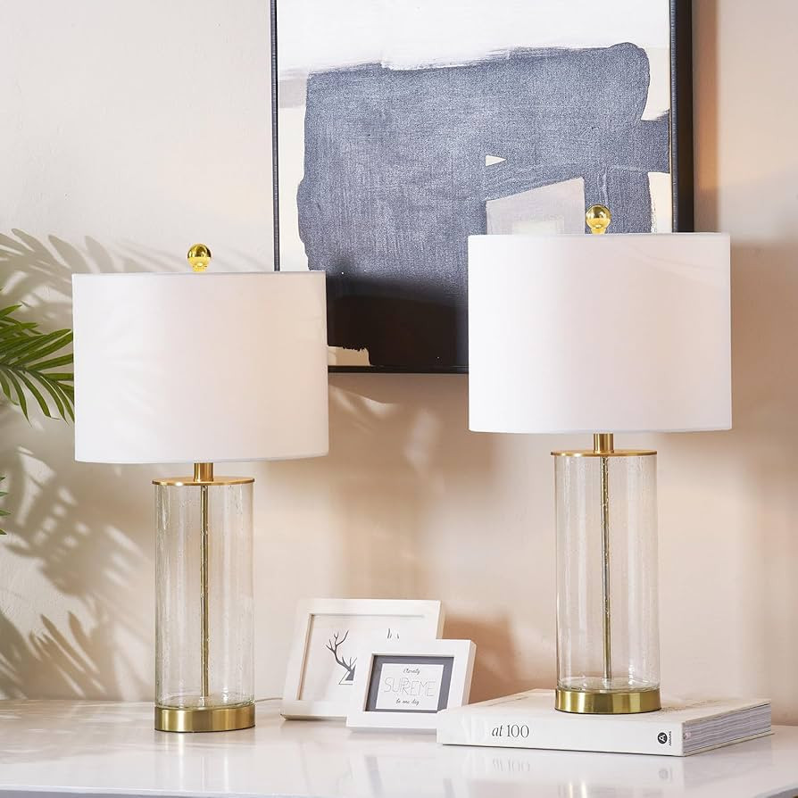 Maxax Set of 2 Table Lamps, Glass Nightstand Lamp in 3-Way Dimmable, 23.25” Bedside Lamps with ... | Amazon (US)