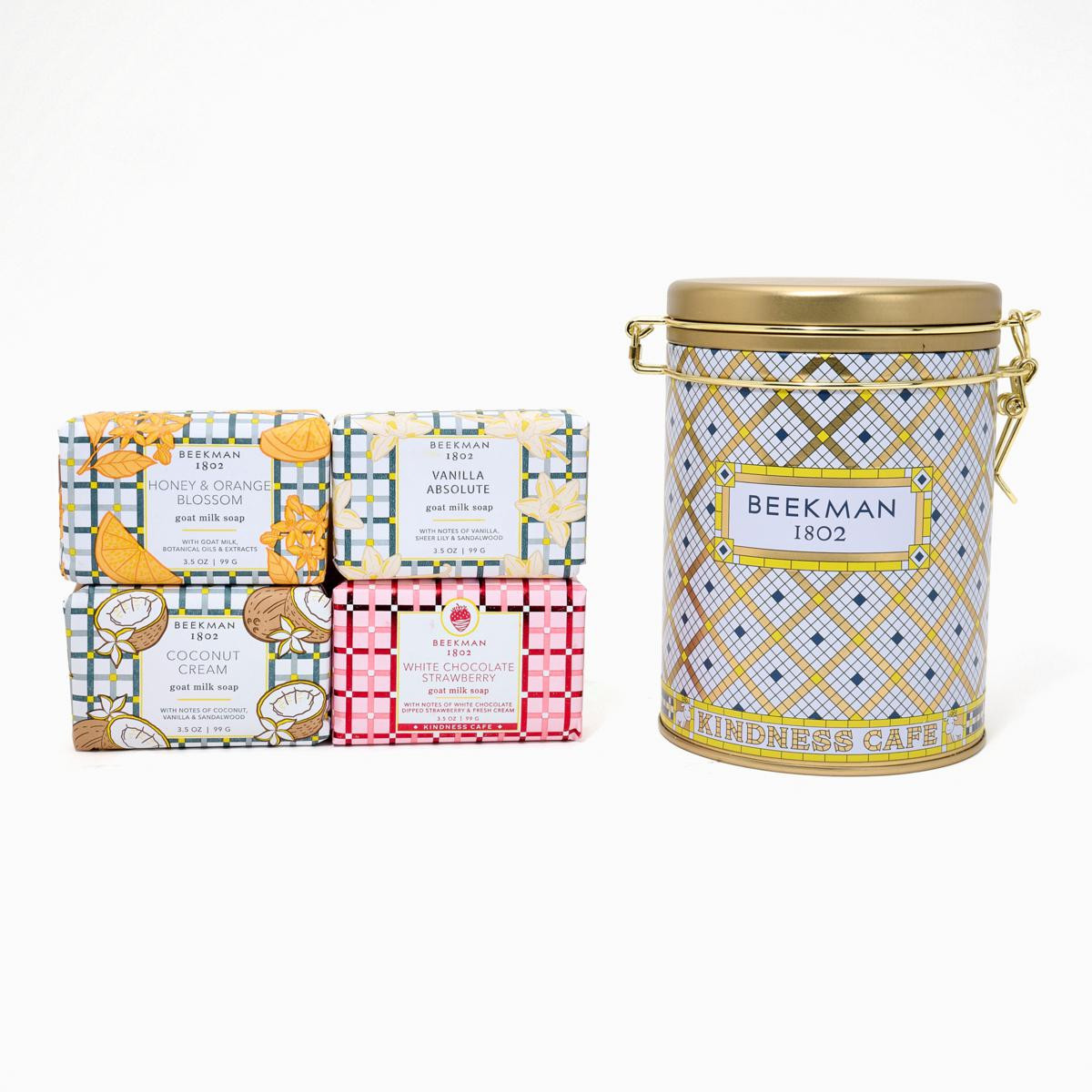 Beekman 1802 Kindness Cafe 4-Piece Goat Milk Soap Gift Set with Collectible Tin- Assorted | HSN