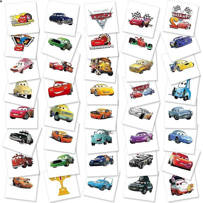 40 Pcs Lightning Cars Party Favor Tattoo Stickers, Racing Cars Party Supplies Waterproof Tattoo S... | Amazon (US)
