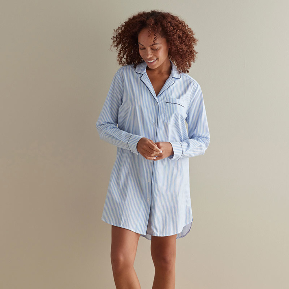 Printed Poplin Women's Nightshirt - Blue Stripe, S | The Company Store