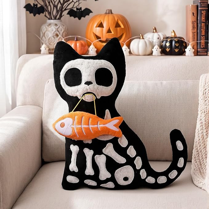 Bunny Chorus Halloween Decorations Plush Throw Pillow, Cute Black Cat Skeleton Stuffed Pillow wit... | Amazon (US)