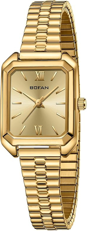 BOFAN Square Small Gold Watches for Women Easy Read Ladies Quartz Wrist Watch with Stainless Stee... | Amazon (US)