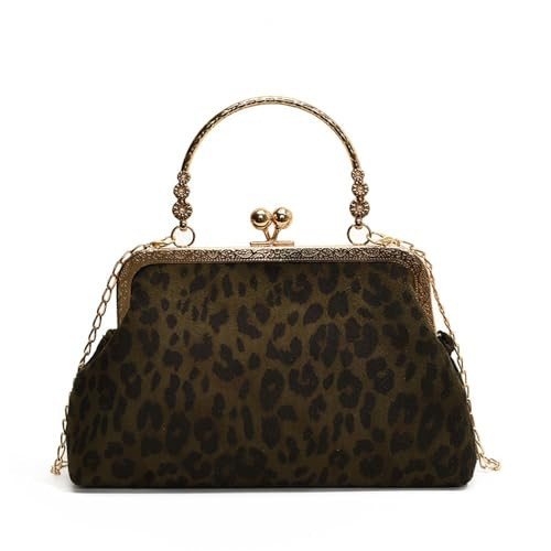 Small Leopard Suede Evening Clutch Purse with Chain Cheetah Print Kiss Lock Evening Tote Handbag and Purse Clutch Bag (Black) | Amazon (US)