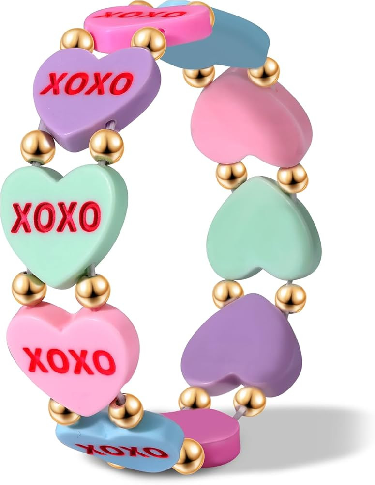 YAHPERN Valentine’s Day Bracelet for Women Conversation Heart Bracelet XOXO Love Heart Stretch ... | Amazon (US)