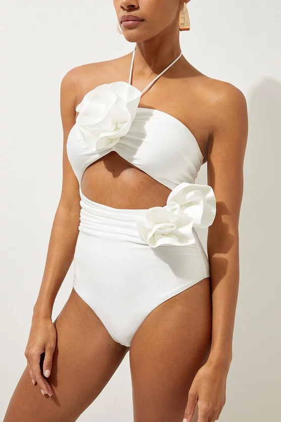 Rosette Cut Out Detail Swimsuit | Karen Millen UK + IE + DE + NL