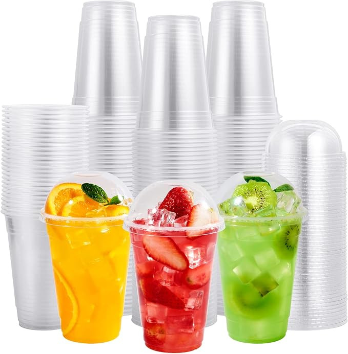 FOCUSLINE 200 PACK 16oz Clear Plastic Cups with Lids, Disposable Cold Drinking Cups, 16 Ounce Lar... | Amazon (US)