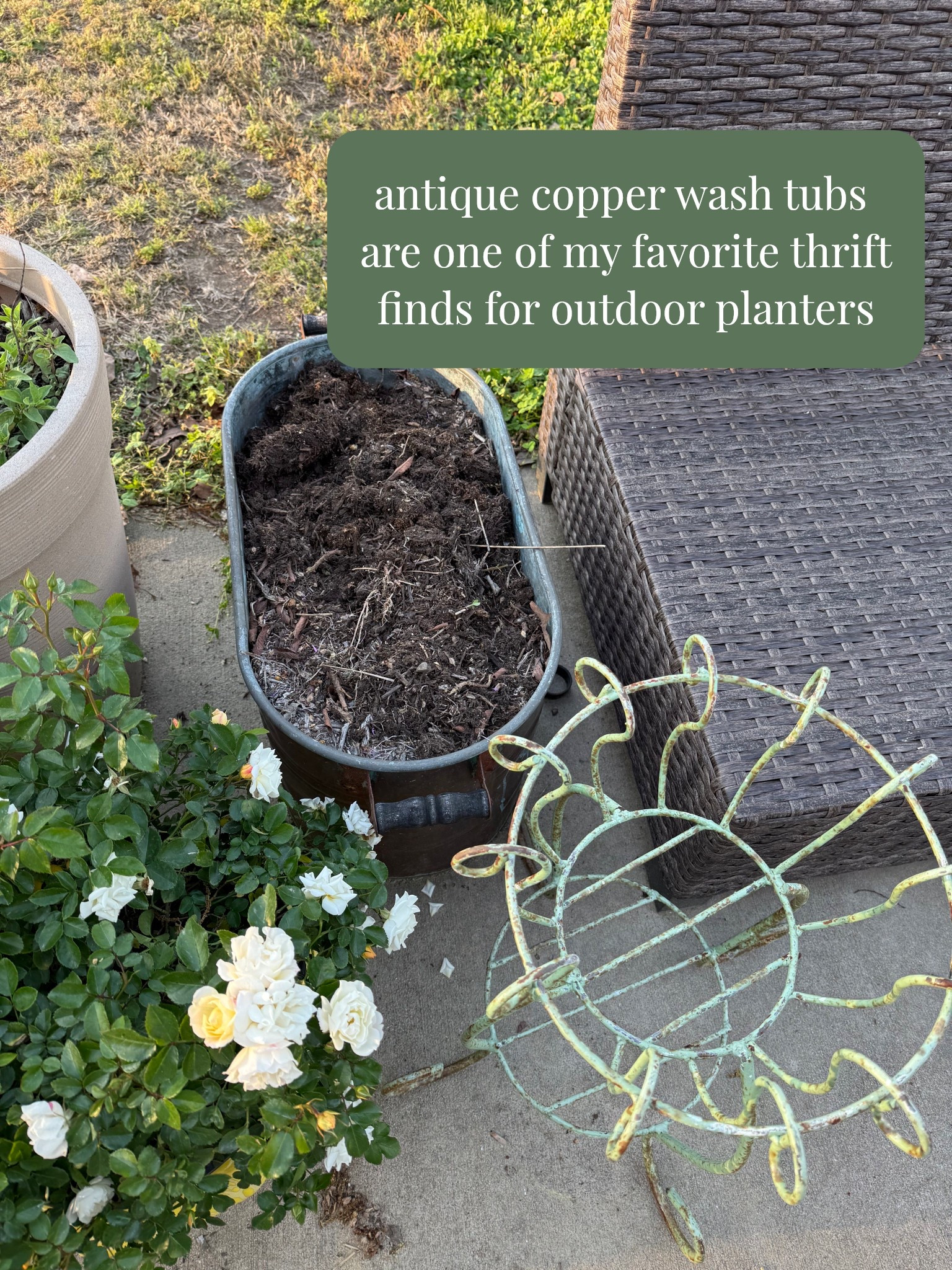 planting sweet basil in thrifted planters will just make that summer margarita pizza ✨that much sweeter. I found this copper wash tub for $50 a couple years ago, so you better snag one if you find it locally that cheap. Linked some retail options below! #outdoorpatio #planting 

#LTKfoodie #LTKSeasonal #LTKHome