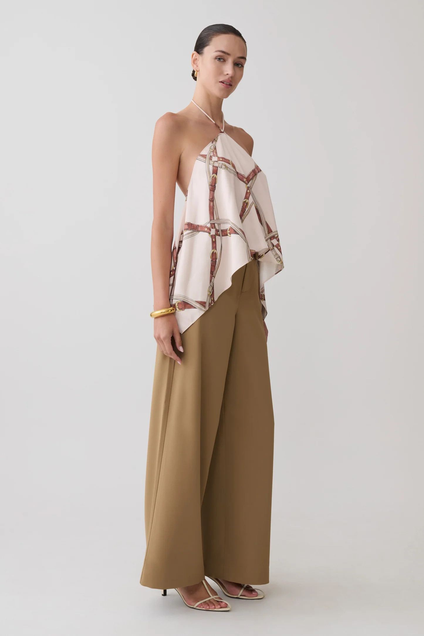 Adelaide Draped Satin Halter Top - Chain Print | MESHKI US