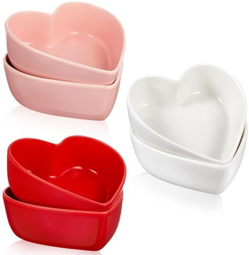 Skylety 6 Pcs Valentine's Day Heart Bowls 4.5inch Cute Heart Ceramic Candy Dish Dessert Bowl 3 Co... | Amazon (US)