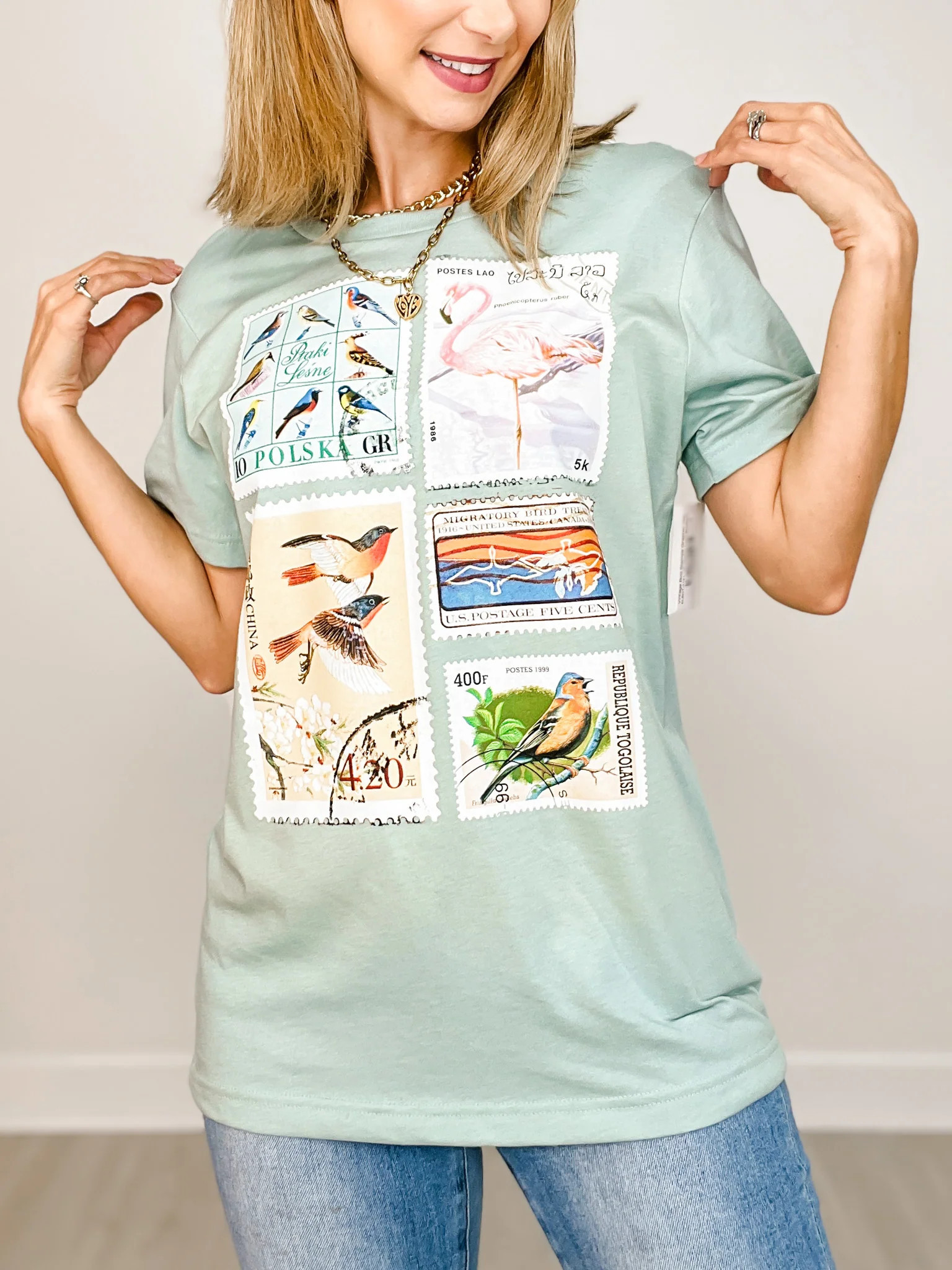 Vintage Bird Stamps Graphic Tee | Emma Lou's Boutique