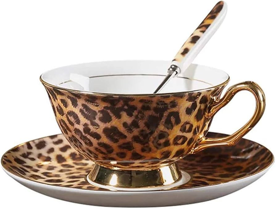 YBK Tech Euro Style Bone China Cup& Saucer Set, Ceramic Tea Coffee Cup for Home Kitchen Wedding (... | Amazon (US)
