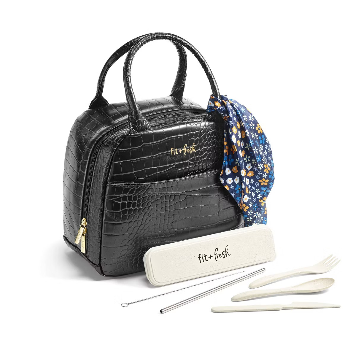 Fit & Fresh Lyon Luxe Lunch Bag with Travel Utensils and Case - Black | Target