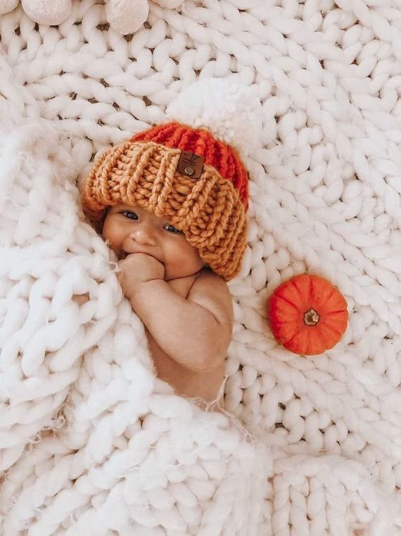 Candy corn baby hat. Fall colors knitted hat. Double brim knit | Etsy | Etsy (US)