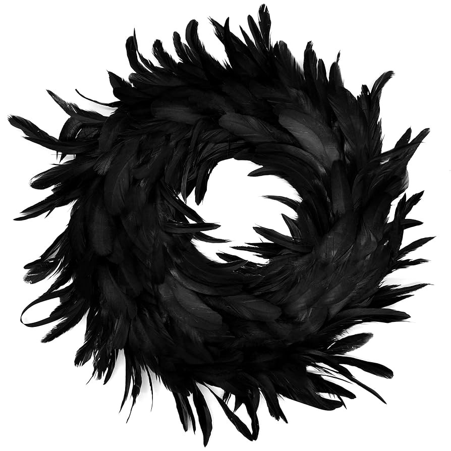 JOYIN 13.5" Black Natural Feathers Wreath for Halloween Decorations, Spooky Scene Party Favors, H... | Amazon (US)