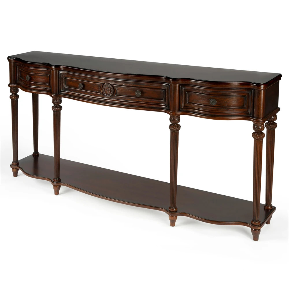 Bode French Country Dark Brown Wood Console Table | Kathy Kuo Home