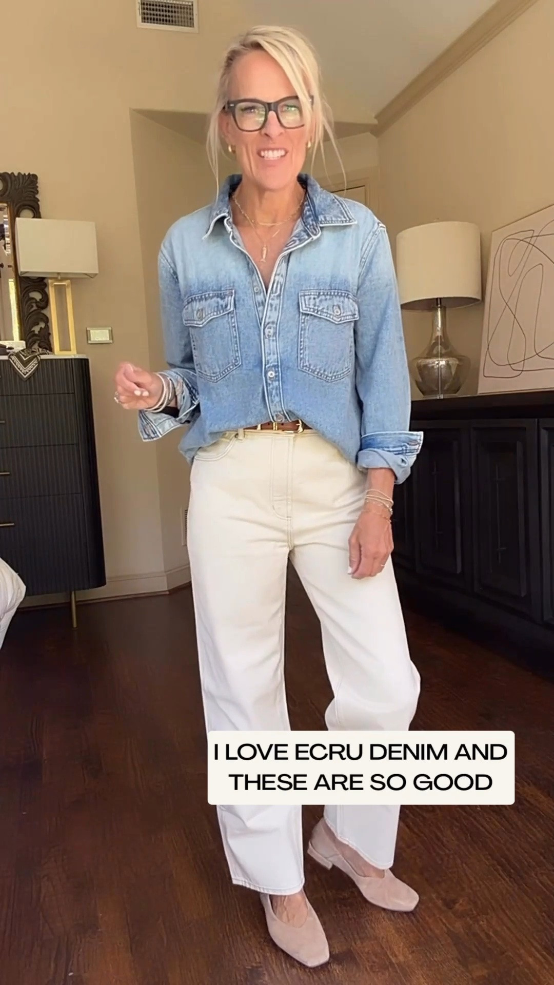 I’m loving this ecru denim for an easy, polished neutral look. These jeans are from Loft and I’m wearing my true size. I especially love the slightly darker stitching, and pairing them with a classic denim shirt makes this an effortless outfit that works well into the next season.

💡 LTK MADE EASY
❤️ Heart = Support my posts!
🔖 Save = Get sale & restock alerts
📋 Lists = Keep favorites organized
📲 Share = Send lists and products to a friend. Hello, Christmas List!
💬 Comment = Ask me anything about what I’m wearing.:-)

#LTKootd #LTKOver40 #LTKSeasonal