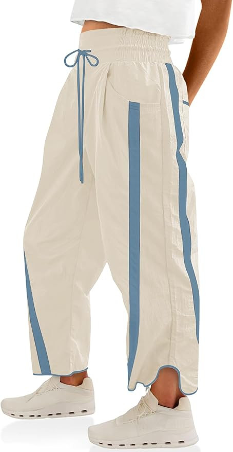 LOMON Womens Baggy Wide Leg Pants 2026 Lightweight Drawstring Contrast Color Elastic Waisted Y2K ... | Amazon (US)